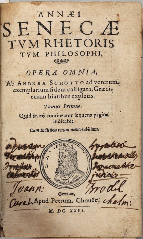ANNAEI SENECAE TUM RHETORIS TUM PHILOSOPHI, OPERA OMNIA, Ab Andrea Schotto ad veterum exemplarium fidem castigata graecis etiam hiatibus expletis, tomus primus, quid in eo contineatur sequens pagina indicabit, cum indicibus rerum memorabilium. [Unito a:] L. ANNAEI SENECAE PHILOSOPHI OPERUM TOMUS SECUNDUS, Cum Andreae Schotti ad veterum exemplarium fidem castigatione. Cuius libros pagina sequens exhibet. Adiectus eit rerum memorabilium Index locupletissimus. - immagine 4